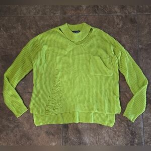 Lime Green | SWEET&SINFUL | Distressed Sweater